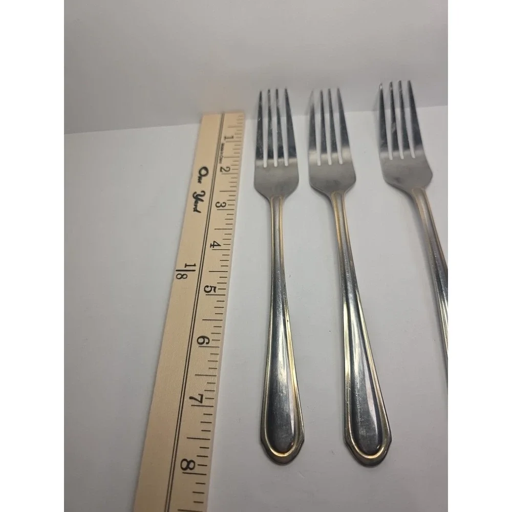 Set Of 3 Hampton Silversmiths ABIGAIL Gold Edge Stainless Dinner Forks 8